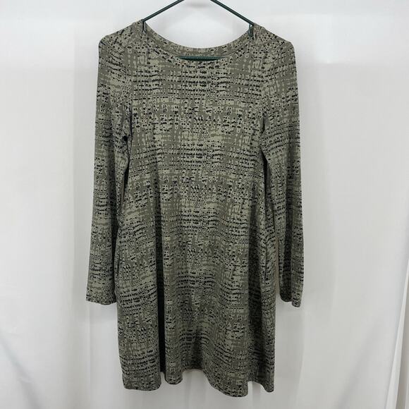 Pact Dresses & Skirts - PACT Size S Organic Cotton Swing Dress Long Sleeve Pockets Olive Green Abstract
